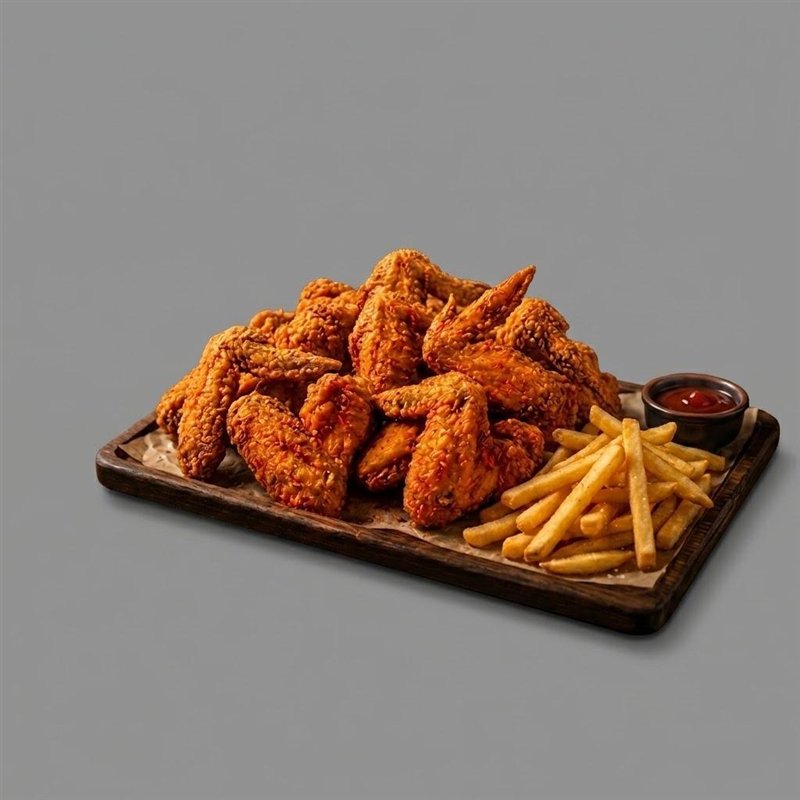 Crispy whole wings with fries