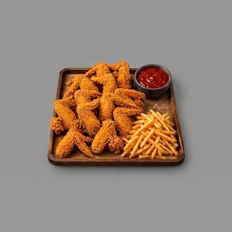 Crispy whole wings with fries