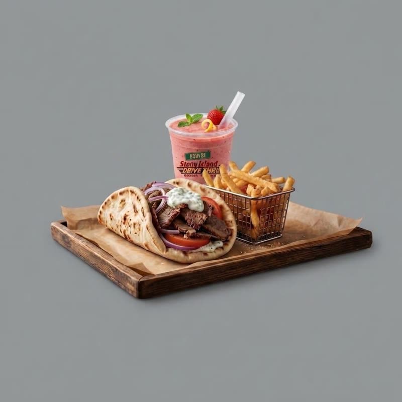 Gyro sandwich meal with fries